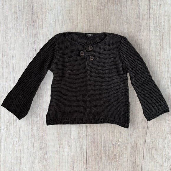 BELAMIE Black Lagenlook Crew Neck Sweater Decorative Wood Buttons Boho Women's L - Picture 1 of 9